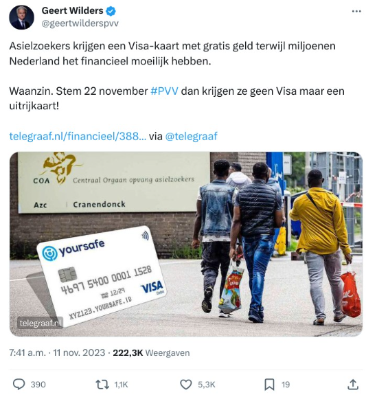 Wilders bankpas asielzoekers