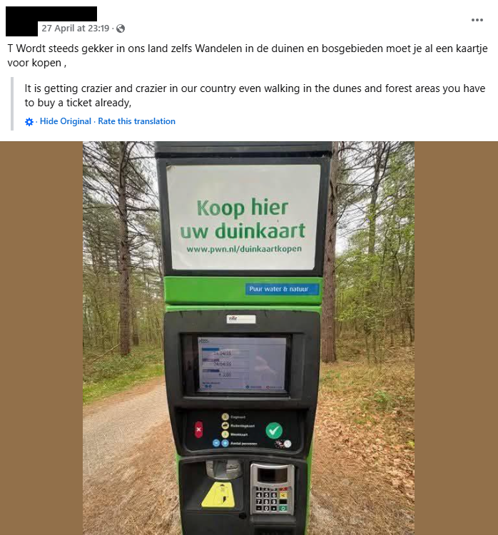 Facebookpost Duinautomaat